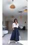 Navy Blue Stitched Maxi Jean Skirt - 4