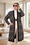 Baklava Patterned Broch Detailed Long Sleeve Shal Collar Large Size Knitting Cardigan