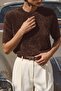 Bearded Short Sleeve Knitwear - Brown - 2
