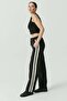 Women's Pants with Side Stripes and Waist Tie Detail - 2