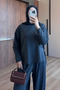 Women's Cupra Corduroy Crew Neck Basic Shalwar Hijab Set 3856 Black - Premium Series - 2