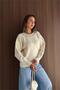 Women's Beige Collar Stone Embroidered Oversized Knitwear Sweater Nbk25818 (Std-36-42) - 4