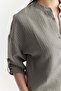 Women's Stripe Detailed Curved Sleeve High Collar Shirt - 7