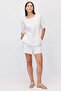 Women's Crew Neck Off-Shoulder Short Sleeve Linen Blouse - 7
