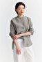 Women's Stripe Detailed Curved Sleeve High Collar Shirt