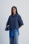 Women's Navy Blue Hidden Button Half Sleeve Jacket