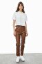 Women's Belt Detailed Leather Trousers - 4