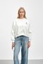 Ecru Crew Neck Embroidered Three Thread Short O Oversized Sweat - 2