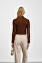 Brown Ruffle Detailed Mock Neck Blouse - 4