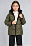 Girl's Khaki Fleece Inside Hooded Waterproof Wind Resistant Pocket Puffer Winter Jacket - 3