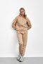 Beige Three-Thread Brushed Inside Compact Tracksuit Set - 2
