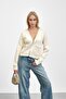 Cream Double Pocket Zippered Knitwear Cardigan