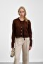Brown Collar Tie-Up Buttoned Knitwear Cardigan - 2
