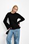 Black Waist and Sleeve Cuff Ruffled Knit Sweater - 5