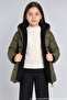 Girl's Khaki Fleece Inside Hooded Waterproof Wind Resistant Pocket Puffer Winter Jacket - 2