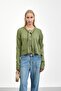 Green Collar Tie-Up Buttoned Knitwear Cardigan