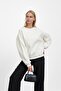 Ecru Basic Three Thread Sweatshirt with Shoulder Detail