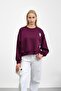 Plum Crew Neck Embroidered Three Thread Short O Oversized Sweat - 2