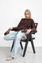 Brown Crew Neck Blouse with Ruffles on the Sleeves - 5