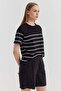 Women's Sausage Collar Striped Short Sleeve Knitwear T-Shirt - 8