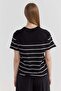 Women's Sausage Collar Striped Short Sleeve Knitwear T-Shirt - 4