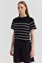 Women's Sausage Collar Striped Short Sleeve Knitwear T-Shirt - 6
