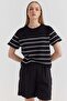 Women's Sausage Collar Striped Short Sleeve Knitwear T-Shirt - 7