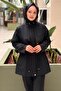 Front-Closed, Gathered Waist, Zippered Trench Coat - 2