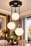 Lorenza 3Rd Pendant Lamp ✨ Braided Cable ✨   Black ✨   Chrome Detailled ✨   White Glop Glass Modern Living Room Chandelier ✨   Kitchen Glass Chandelier ✨   Modern Chandelier Models Lighting Ceiling Lighting Living Room Pendant Lamp
