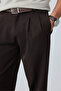 Men's baggy fit pleated fabric trousers brown 0172dngr - 2