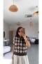 Brown Diamond Patterned Collared Short Sleeve Knitwear Blouse - 4