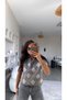 Gray Baklava Patterned Collared Short Sleeve Knitwear Blouse