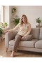 Women's Winter Plus Size Curve Embroidered Patterned Collar Buttoned Long Sleeve Pajama Set