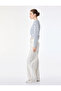 Viscose Fabric Round Boat Neck Long Sleeve Waist Accent Striped T-Shirt - 3