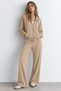 Allura Dark Beige Hooded Gofre Printed Soft-Textured Modal Fabric Loose Fit Women's Sweatshirt - 2