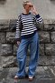 Navy Blue Striped Crew Neck Oversize Women's Sweater Mg2894