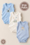 Unisex 100% Organic Cotton Elephant Printed 3-6-9-12 Months 3-Piece Sleeveless Baby Bodysuit