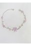Bracelet-Pink Cherry Blossom Leaf Detail Stone-Encorded Silver Color Steel Bracelet - 4