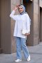Crew Neck Slit Oversize Combed Cotton Tunic -White - 4