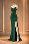 Crepe Fabric Chest Low-Cut and Slit Detailed Stone Design Strap Maxi Dress 583173 Emerald - 3