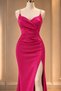 Crepe Fabric Chest Low-Cut and Slit Detailed Stone Design Strap Maxi Dress 583173 Fuchia - 2