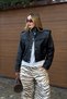 Black Textured Leather Jacket with Epaulettes - 5168 - 5