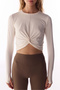 Ecru Gathered Long Sleeve Short Top - 4