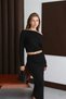 Blouse with Asymmetrical Neckline, Long Sleeves with Cuffs and Open Shoulders. Elastic Waist Midi Length Skirt. - 5