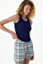 Navy Blue Mira Checked Plaid Shorts Pajama Set - 2