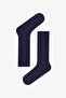 Navy Blue & Gray Self-Patterned Long Socks - 2