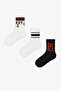 Boy's Basket Point Slogan Patterned Cotton 3 Pairs of Socks