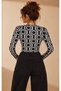 Women's Ecru-Black Patterned Square Neck Blouse Be510 - 2