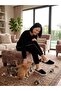 Women's Black Color Front Button Detailed, Soft, Plush, Washable, Warm Home Slippers Sole Height 2.5cm