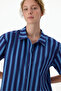 Navy Blue Midnight Striped Short Sleeve Shirt Shorts Pajama Set - 3